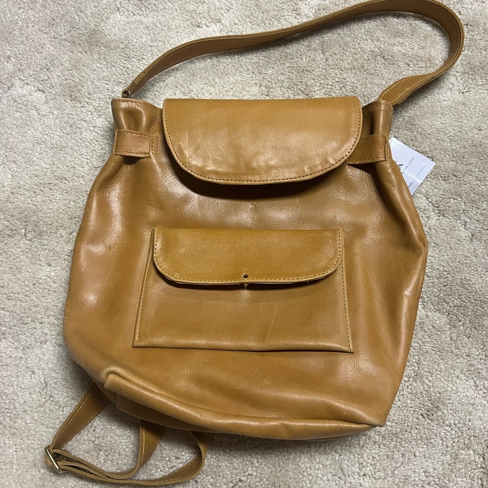 Noonday Collection Tan Leather Backpack - Picture 2 of 8